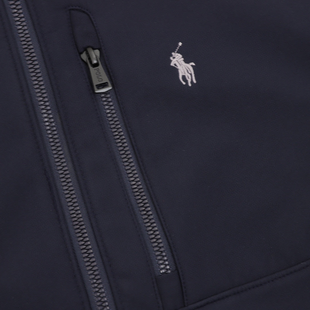Polo Ralph Lauren Men's Softshell Full-Zip Stand Collar Jacket – Black with White Pony Logo