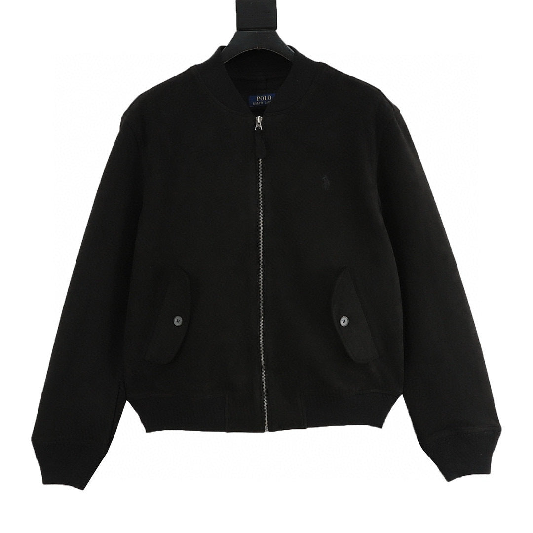 Polo Ralph Lauren Unisex Black Suede Bomber Jacket with Tonal Pony Logo