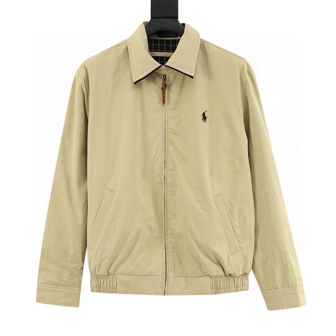 Polo Ralph Lauren Series Unisex Khaki Harrington Jacket Black Pony Embroidery Collared Zip Windbreaker