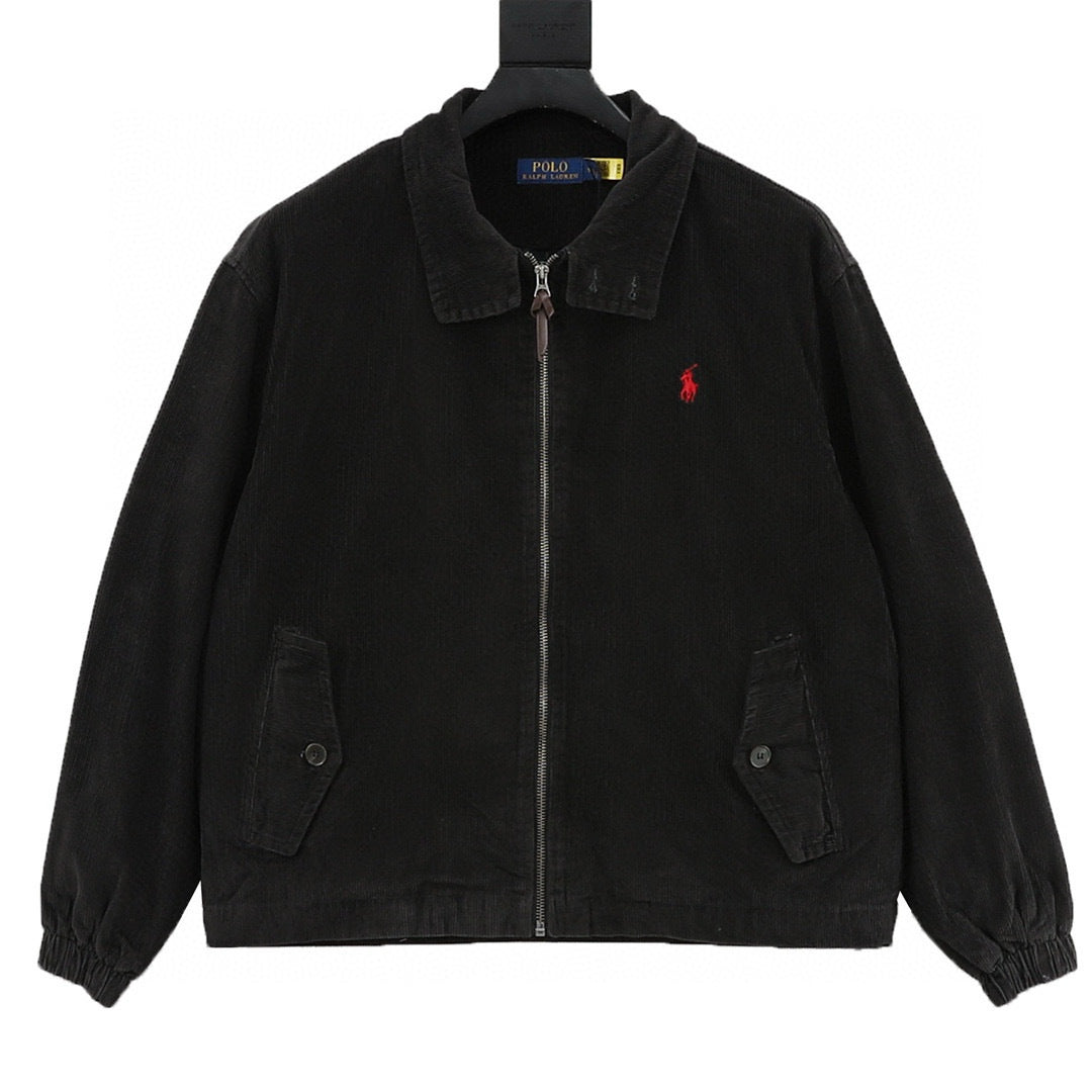 Polo Ralph Lauren Unisex Black Corduroy Harrington Jacket with Red Pony Logo