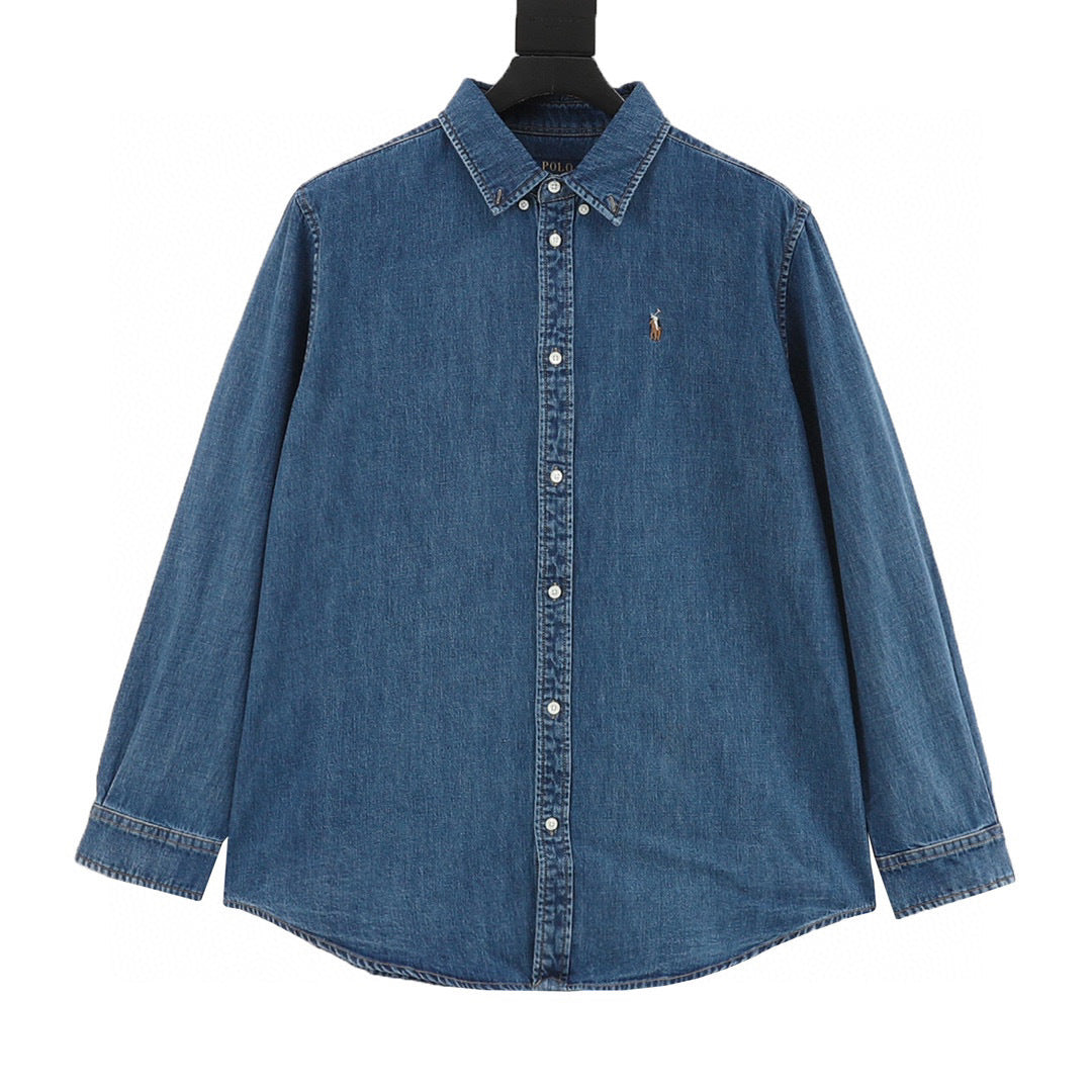 Polo Ralph Lauren Men's Classic Fit Denim Shirt Series, "Medium Blue" Button Down Long Sleeve Pony Embroidered Casual Shirt