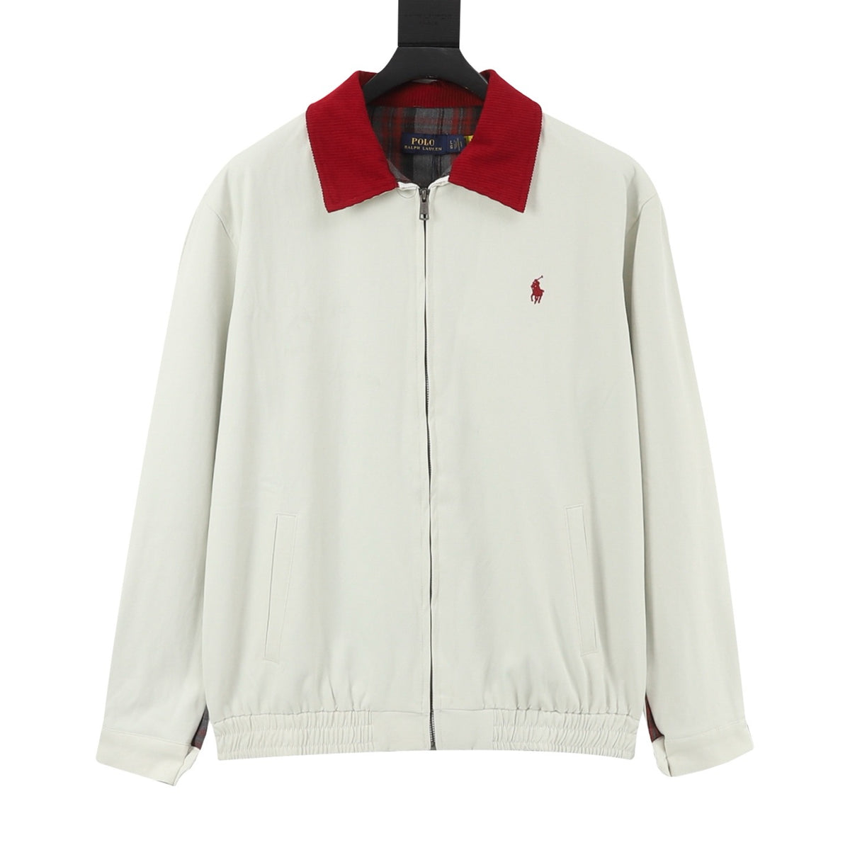 Polo Ralph Lauren Men's Harrington Jacket Classic Series, "Off White" Corduroy Collar Full Zip Windbreaker With Red Pony Embroidery Logo