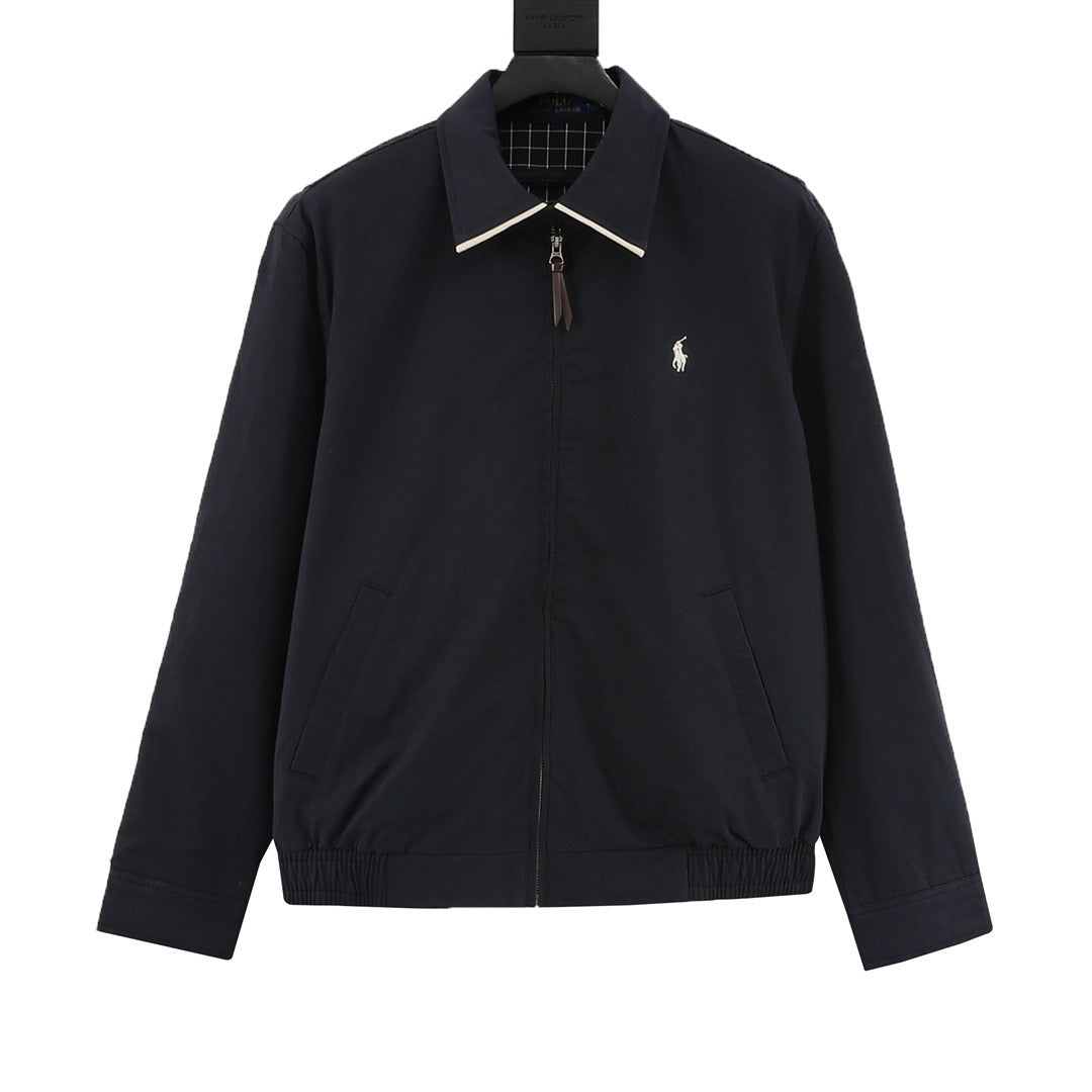 Polo Ralph Lauren Men's Harrington Jacket Classic Series, "Navy Blue" Full Zip Collared Windbreaker With Pony Logo