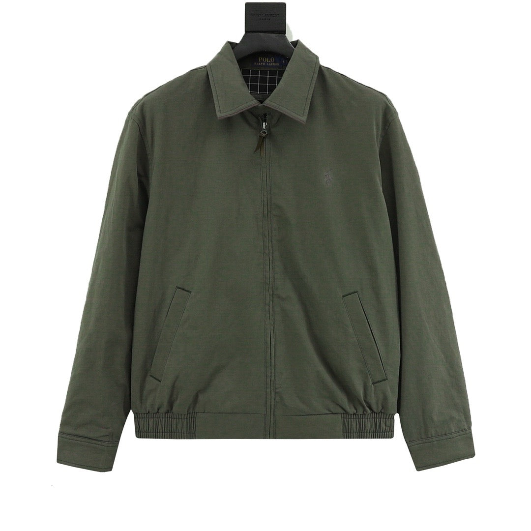 Polo Ralph Lauren Men's Harrington Jacket Classic Series, "Army Green" Full Zip Collared Windbreaker With Pony Logo