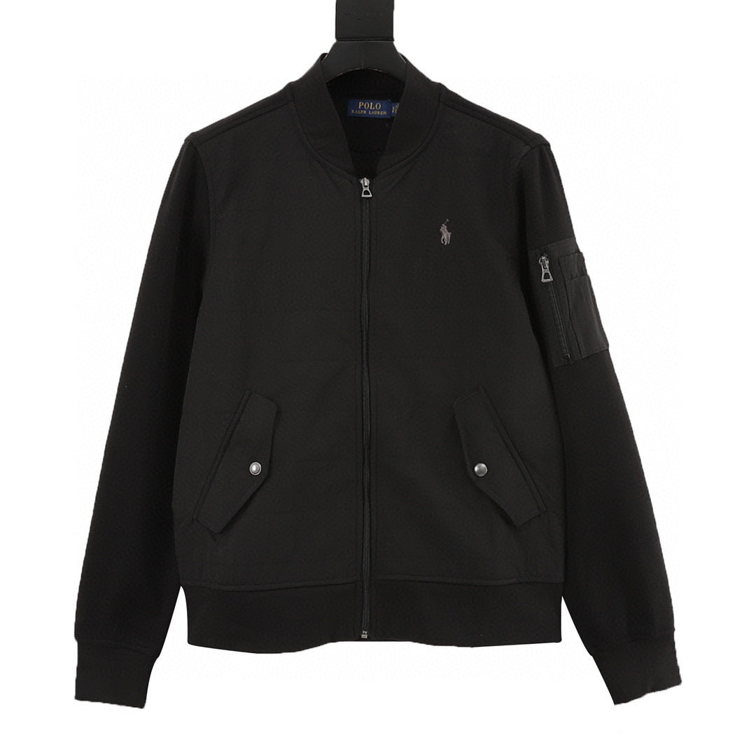 Polo Ralph Lauren Series Men's "Black" Bomber Jacket Grey Pony Embroidery Zip Flight Jacket