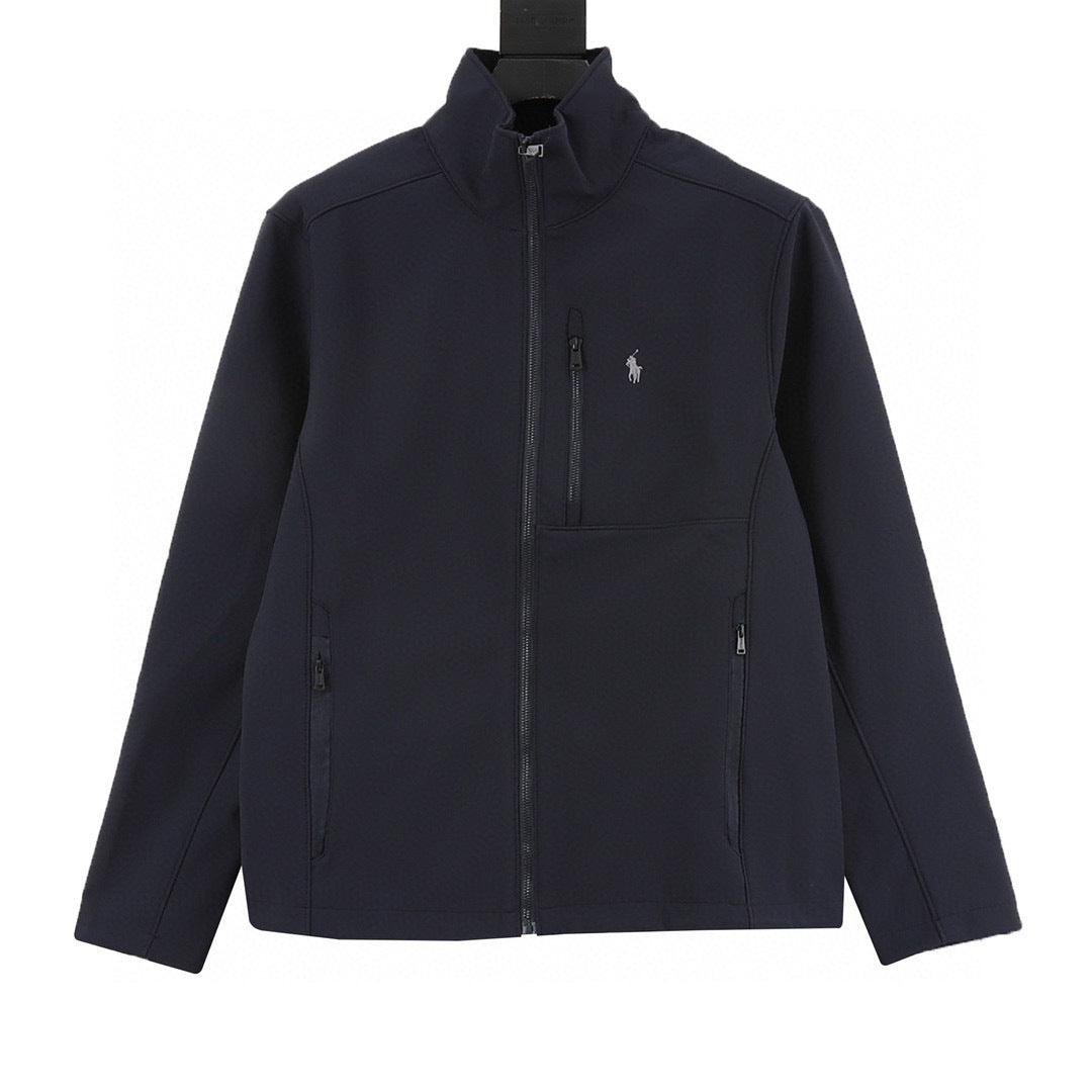 Polo Ralph Lauren Men's Softshell Full-Zip Stand Collar Jacket – Black with White Pony Logo