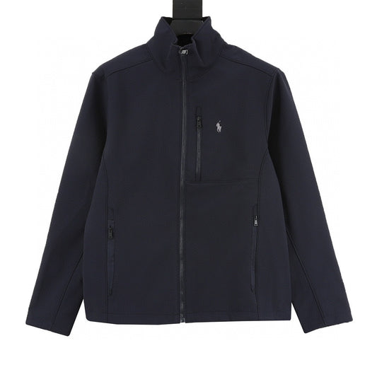 Polo Ralph Lauren Men's Softshell Full-Zip Stand Collar Jacket – Black with White Pony Logo