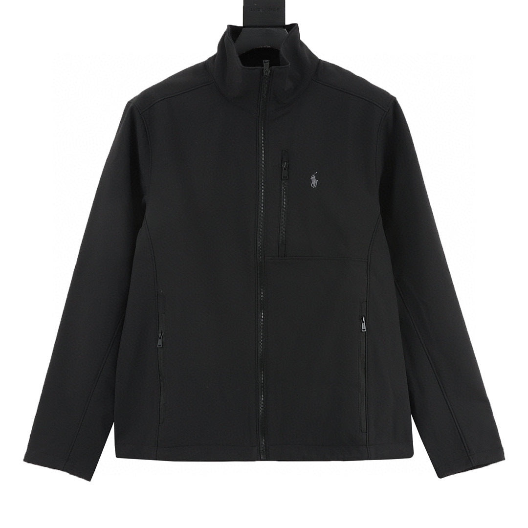 Polo Ralph Lauren Men's Softshell Full-Zip Stand Collar Jacket, Black With White Pony Logo