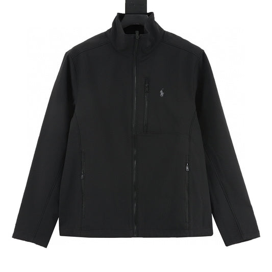 Polo Ralph Lauren Men's Softshell Full-Zip Stand Collar Jacket, Black With White Pony Logo