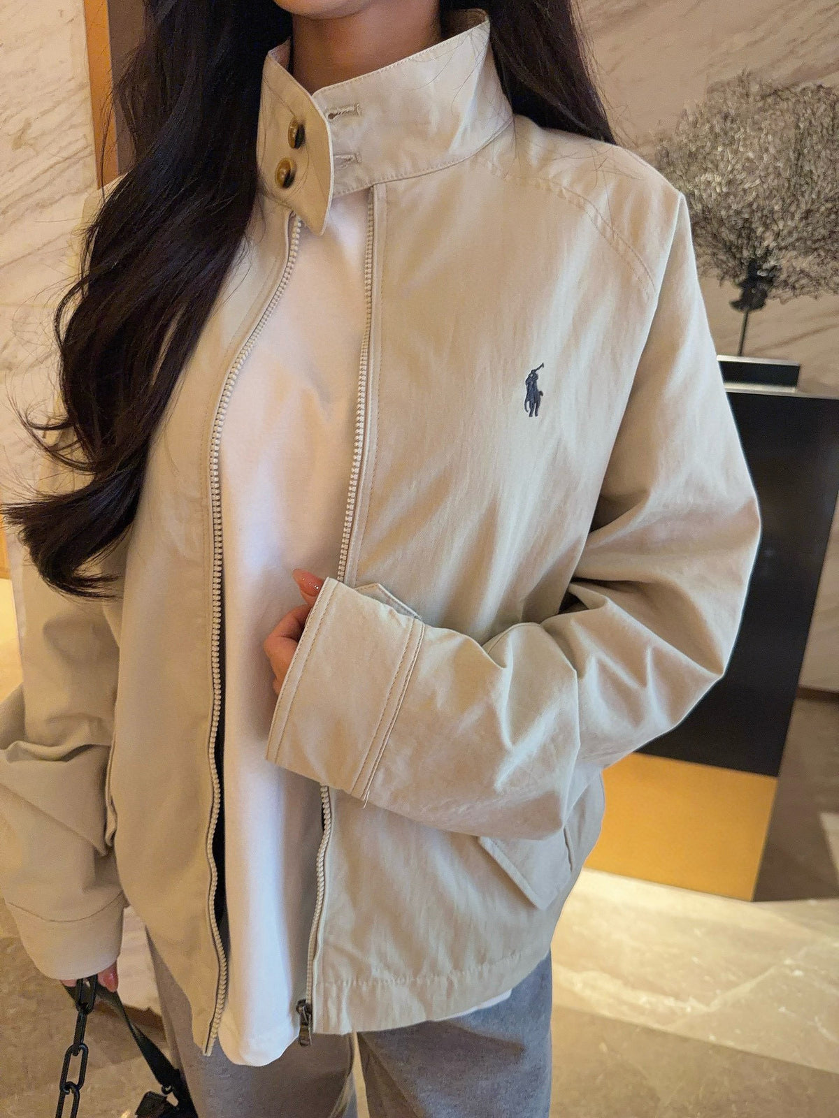 Polo Ralph Lauren Unisex Beige Stand-Collar Windbreaker – Pony Logo