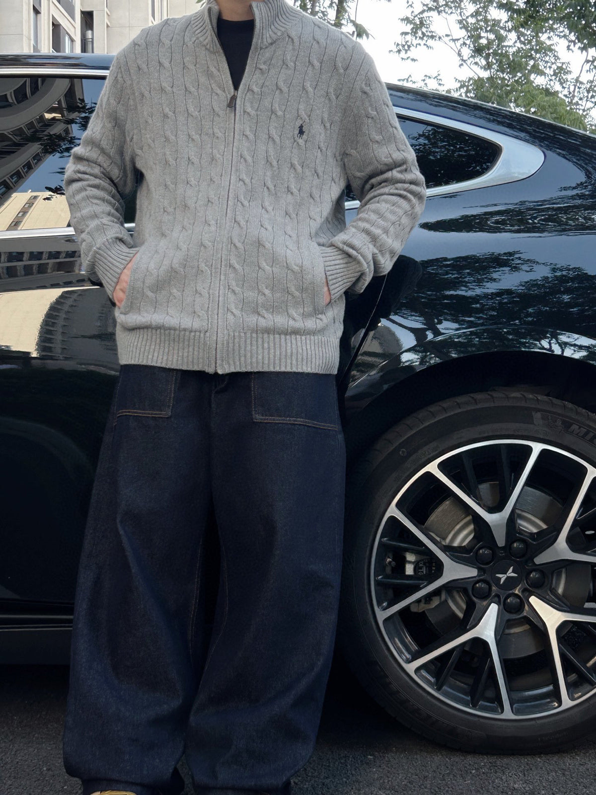 Polo Ralph Lauren Men's Cable-Knit Cotton Full-Zip Sweater – Heather Gray with Dark Pony Logo