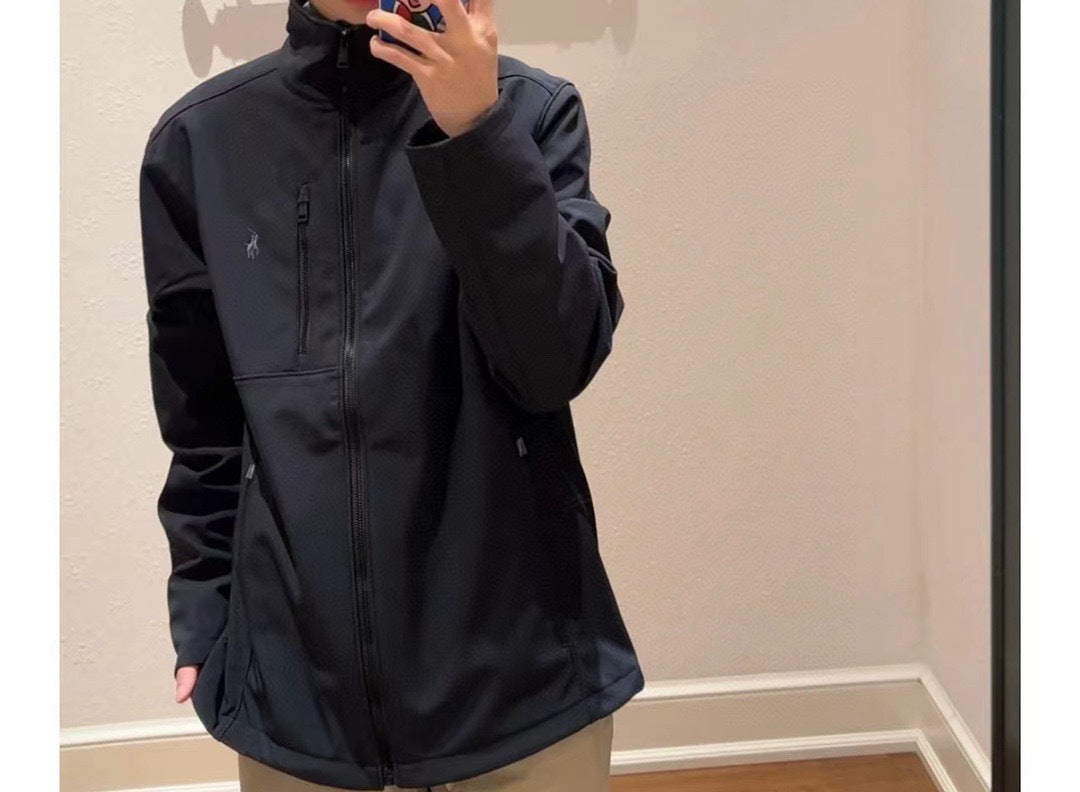 Polo Ralph Lauren Men's Softshell Full-Zip Stand Collar Jacket, Black With White Pony Logo