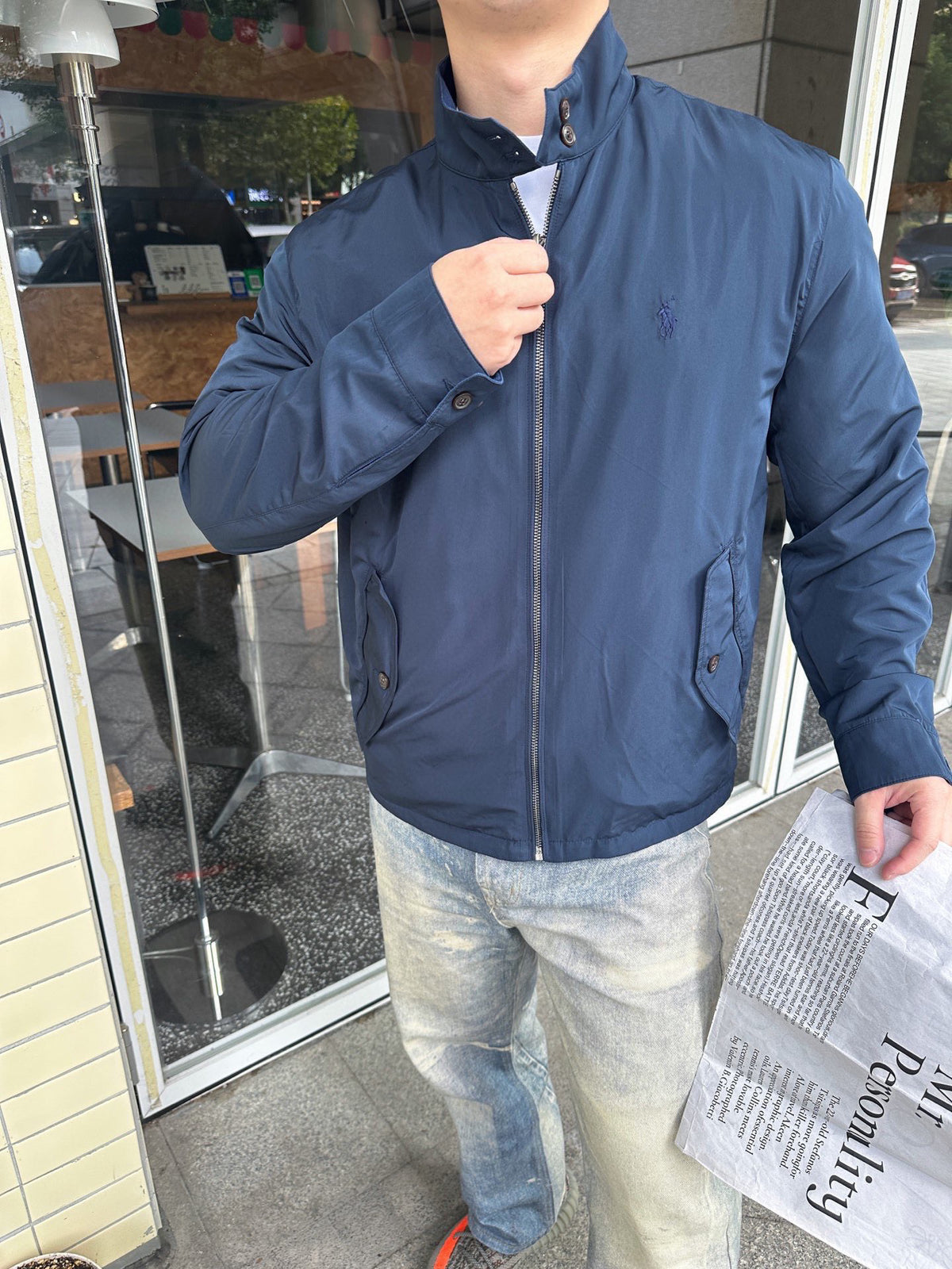 Polo Ralph Lauren Series Men's "Navy Blue" Harrington Jacket White Pony Embroidery Zip Casual Jacket
