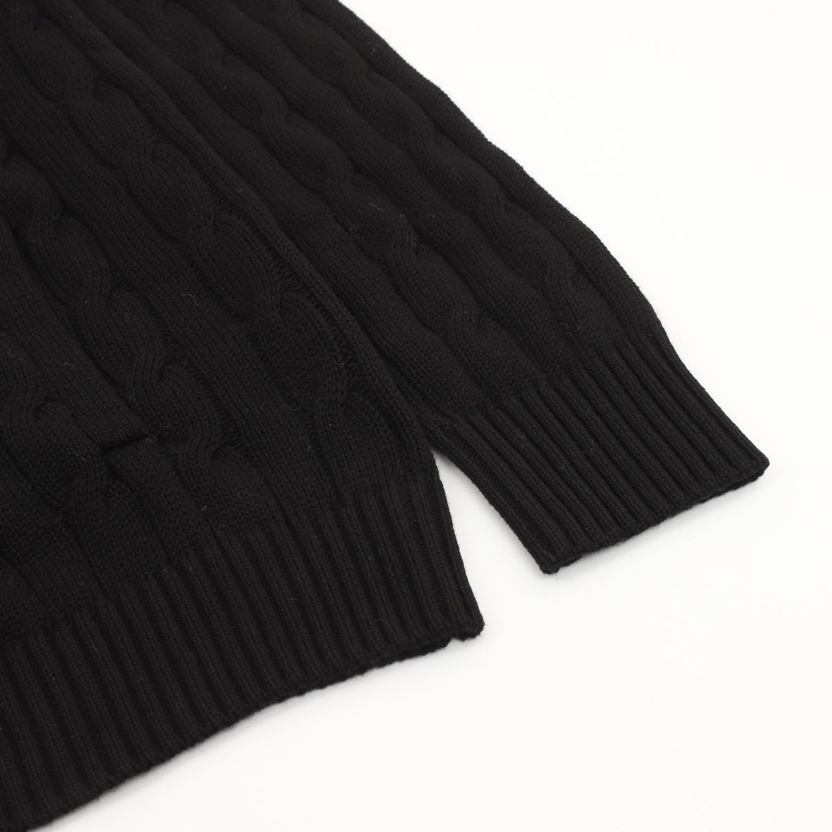 Polo Ralph Lauren Men's Cable Knit Sweater Classic Series, "Black" Full Zip Stand Collar Cardigan With Red Pony Embroidery Logo