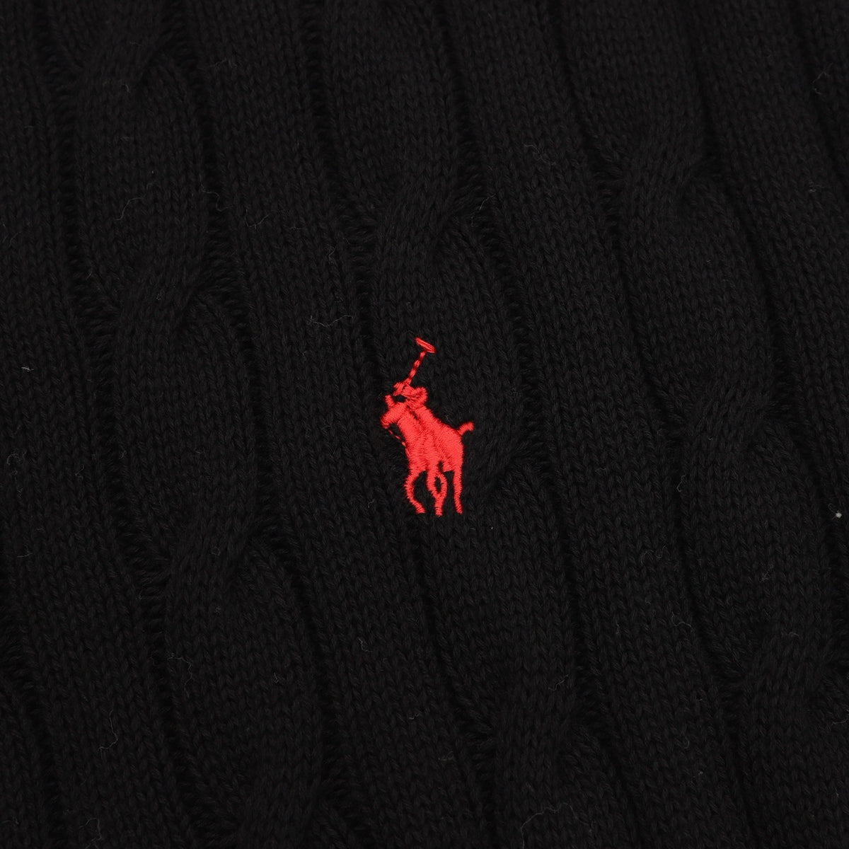 Polo Ralph Lauren Men's Cable Knit Sweater Classic Series, "Black" Full Zip Stand Collar Cardigan With Red Pony Embroidery Logo