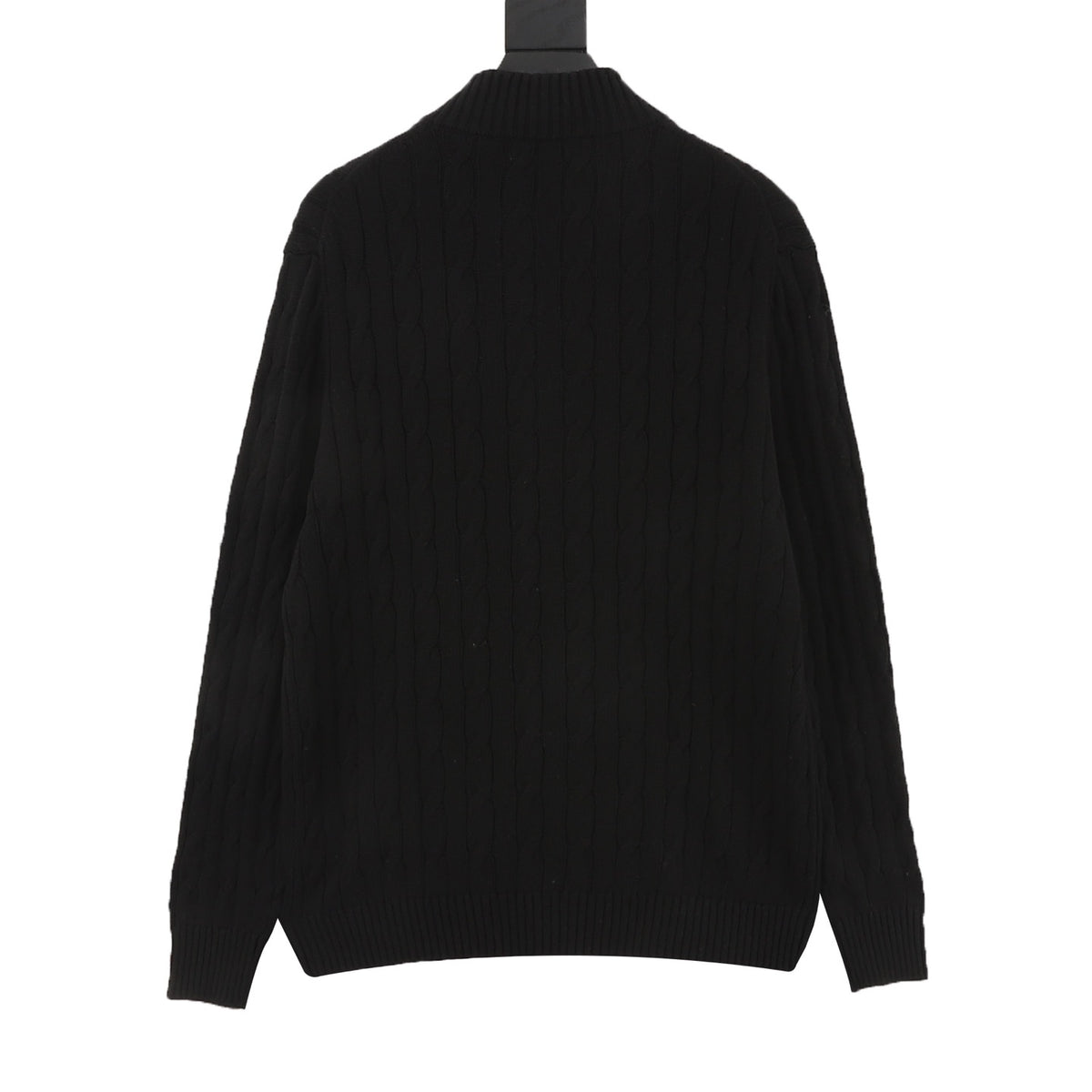 Polo Ralph Lauren Men's Cable Knit Sweater Classic Series, "Black" Full Zip Stand Collar Cardigan With Red Pony Embroidery Logo
