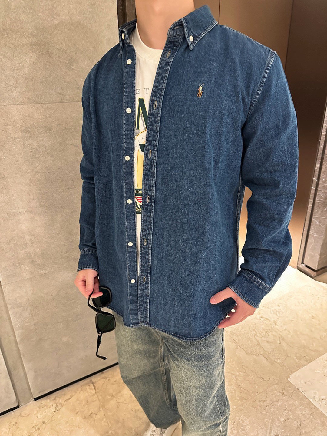 Polo Ralph Lauren Men's Classic Fit Denim Shirt Series, "Medium Blue" Button Down Long Sleeve Pony Embroidered Casual Shirt