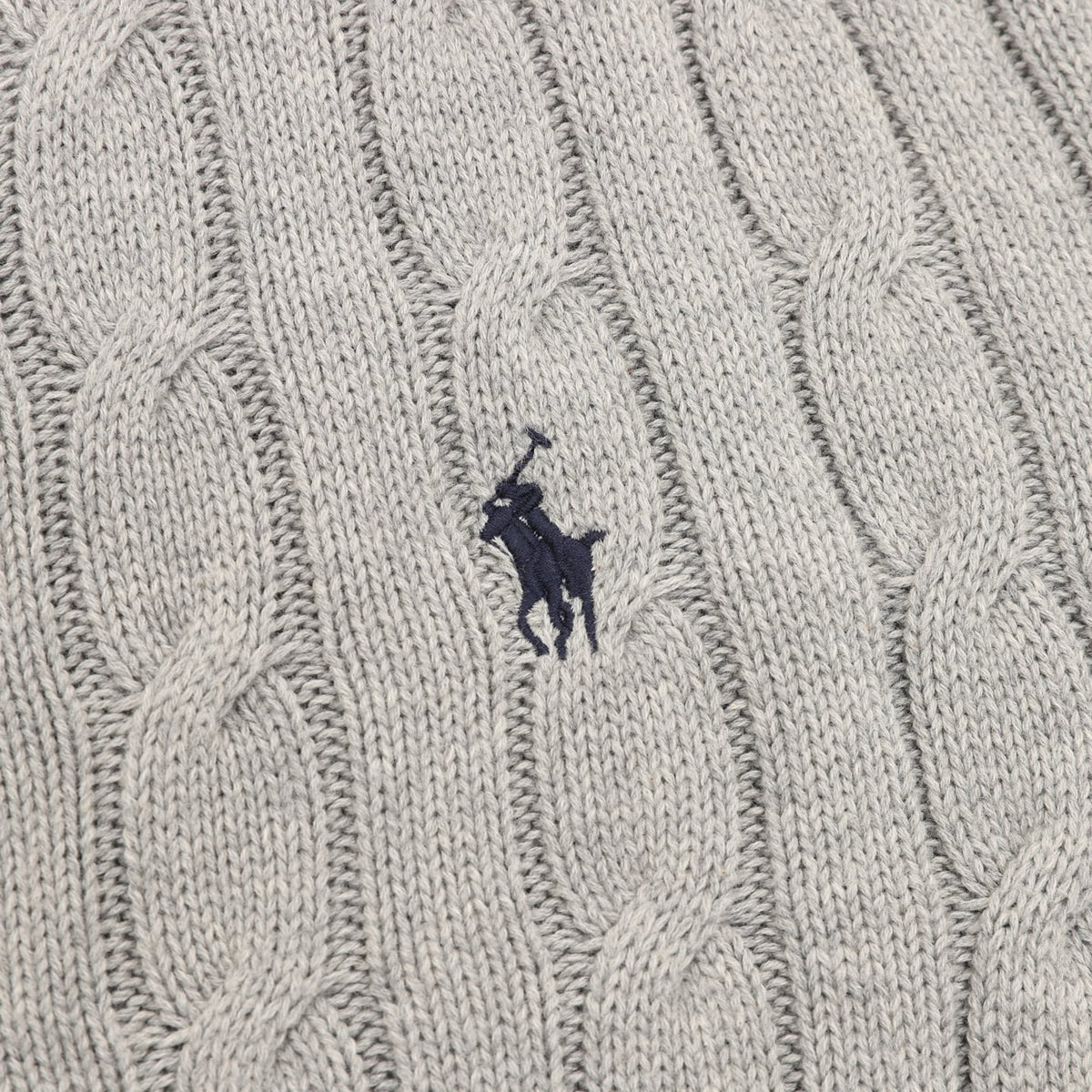 Polo Ralph Lauren Men's Cable Knit Sweater Classic Series, "Light Gray" Full Zip Stand Collar Cardigan With Navy Pony Embroidery Logo