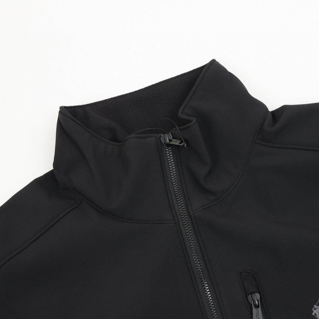 Polo Ralph Lauren Men's Softshell Full-Zip Stand Collar Jacket, Black With White Pony Logo