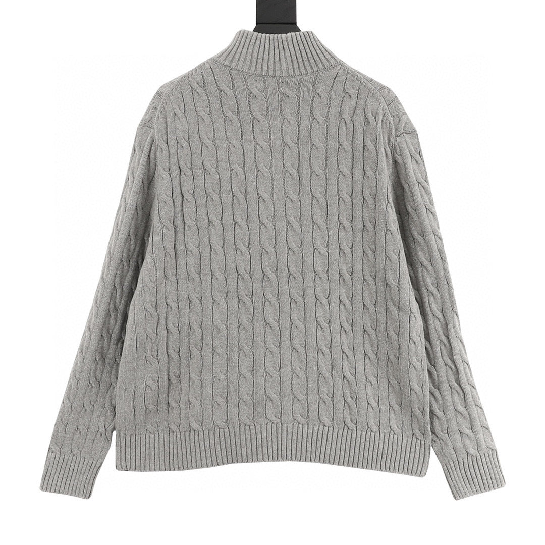 Polo Ralph Lauren Men's Cable-Knit Cotton Full-Zip Sweater – Heather Gray with Dark Pony Logo