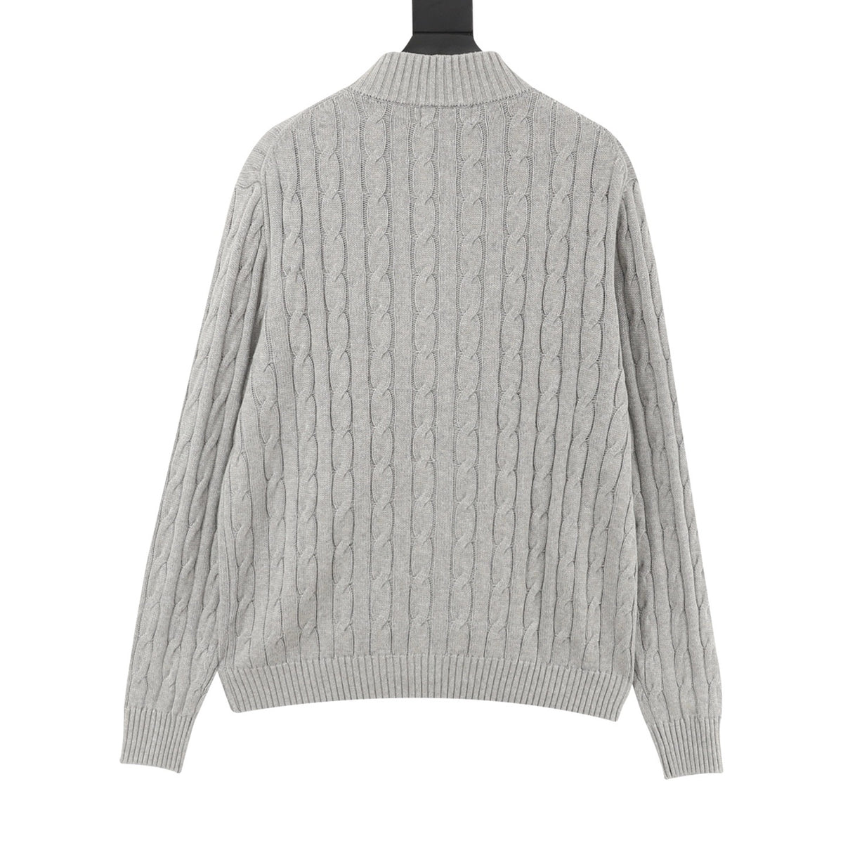 Polo Ralph Lauren Men's Cable Knit Sweater Classic Series, "Light Gray" Full Zip Stand Collar Cardigan With Navy Pony Embroidery Logo
