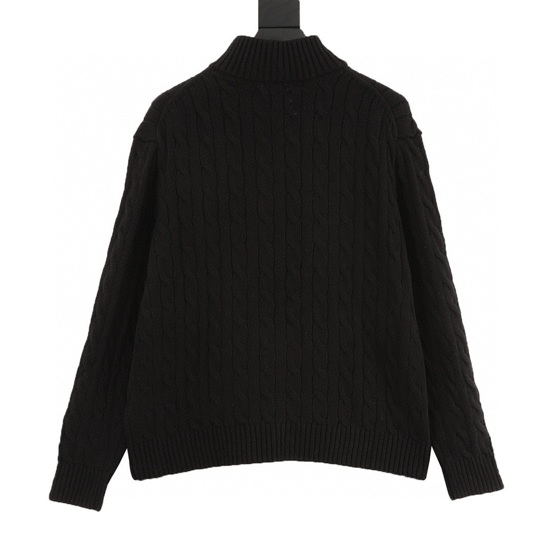 Polo Ralph Lauren Men's Cable-Knit Cotton Full-Zip Sweater – Black with Red Pony Logo
