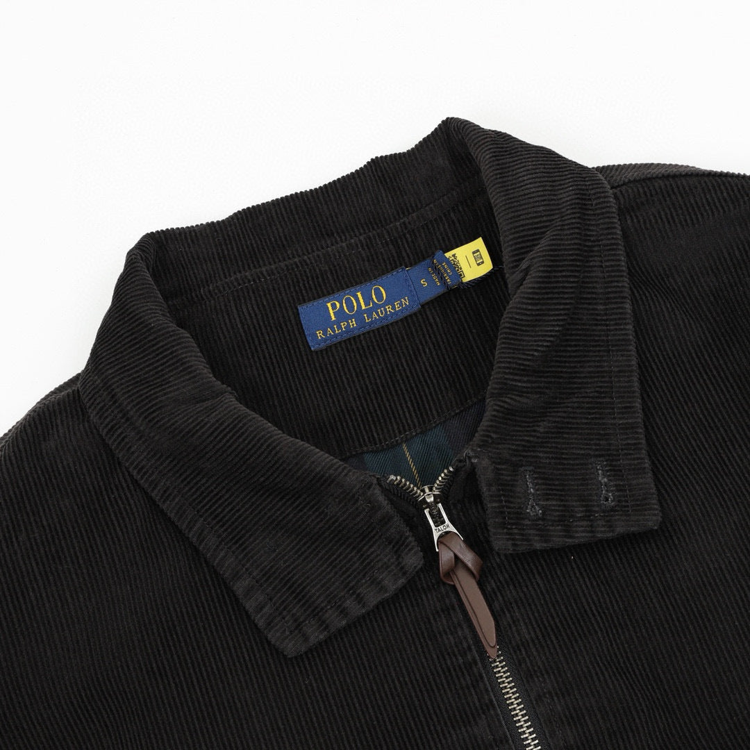 Polo Ralph Lauren Unisex Black Corduroy Harrington Jacket with Red Pony Logo