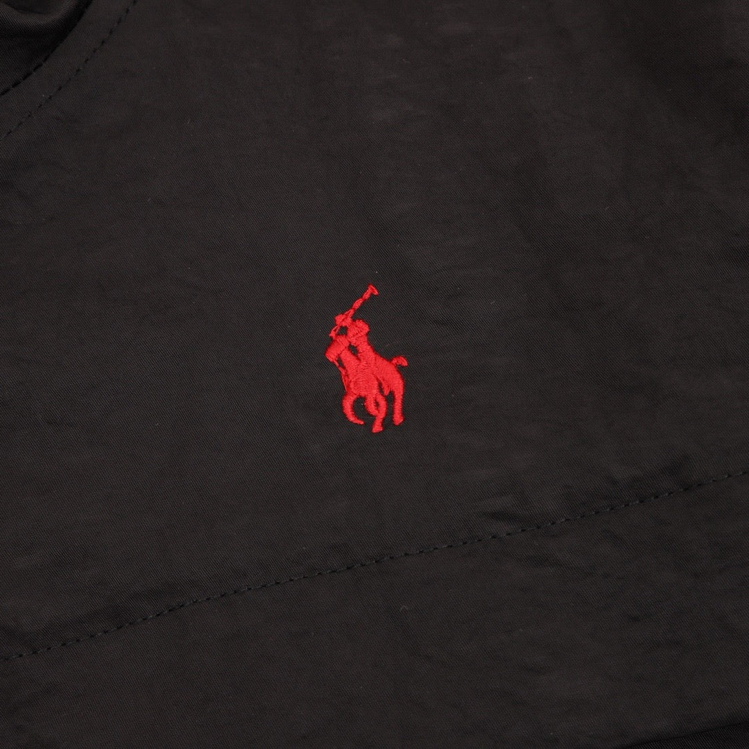 Polo Ralph Lauren Men's Hooded Windbreaker Classic Series, "Black" Full Zip Jacket With Red Pony Embroidery Logo