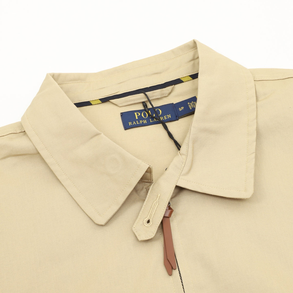 Polo Ralph Lauren Men's Harrington Jacket Classic Series, "Khaki" Lapel Full Zip Windbreaker With Yellow Pony Embroidery Logo