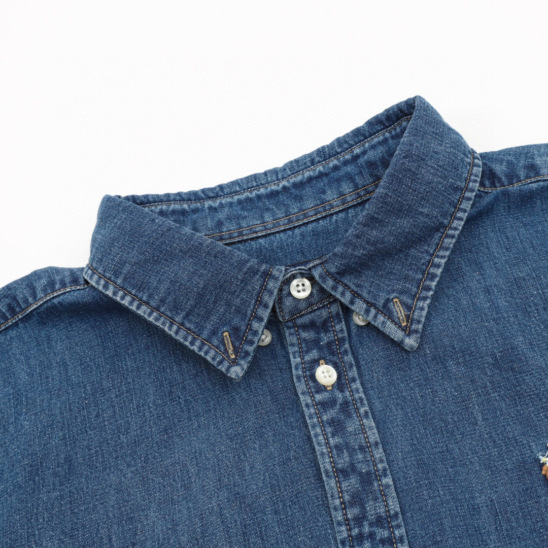 Polo Ralph Lauren Men's Classic Fit Denim Shirt Series, "Medium Blue" Button Down Long Sleeve Pony Embroidered Casual Shirt