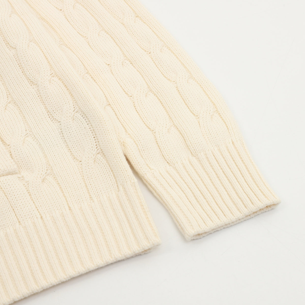 Polo Ralph Lauren Men's Cable Knit Sweater Classic Series, "Cream White" Full Zip Stand Collar Cardigan With Navy Pony Embroidery Logo