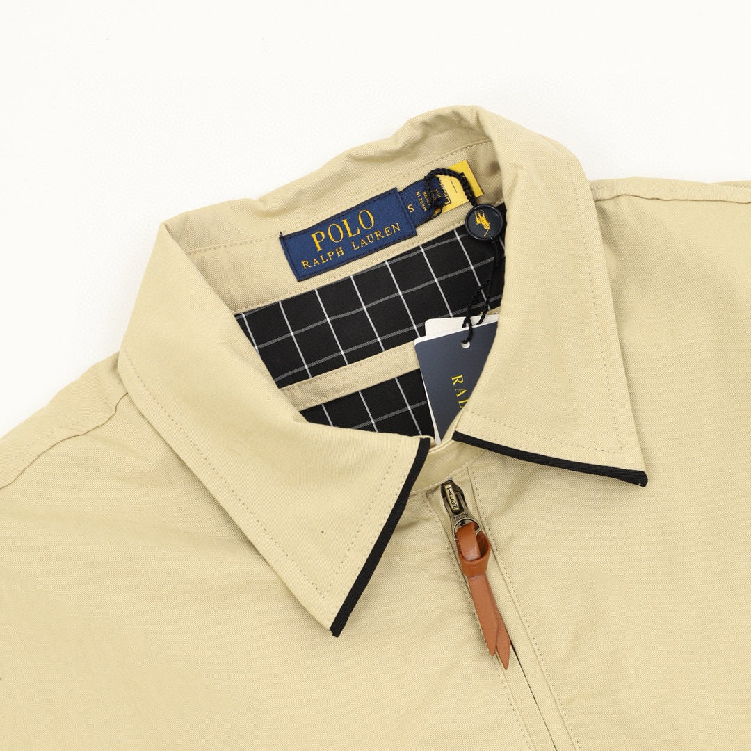 Polo Ralph Lauren Series Unisex Khaki Harrington Jacket Black Pony Embroidery Collared Zip Windbreaker