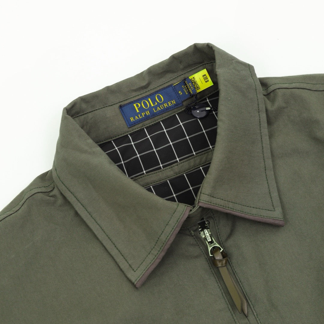 Polo Ralph Lauren Men's Harrington Jacket Classic Series, "Army Green" Full Zip Collared Windbreaker With Pony Logo