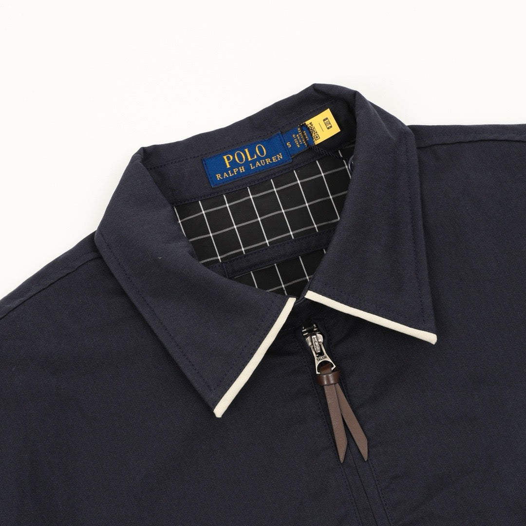 Polo Ralph Lauren Men's Harrington Jacket Classic Series, "Navy Blue" Full Zip Collared Windbreaker With Pony Logo
