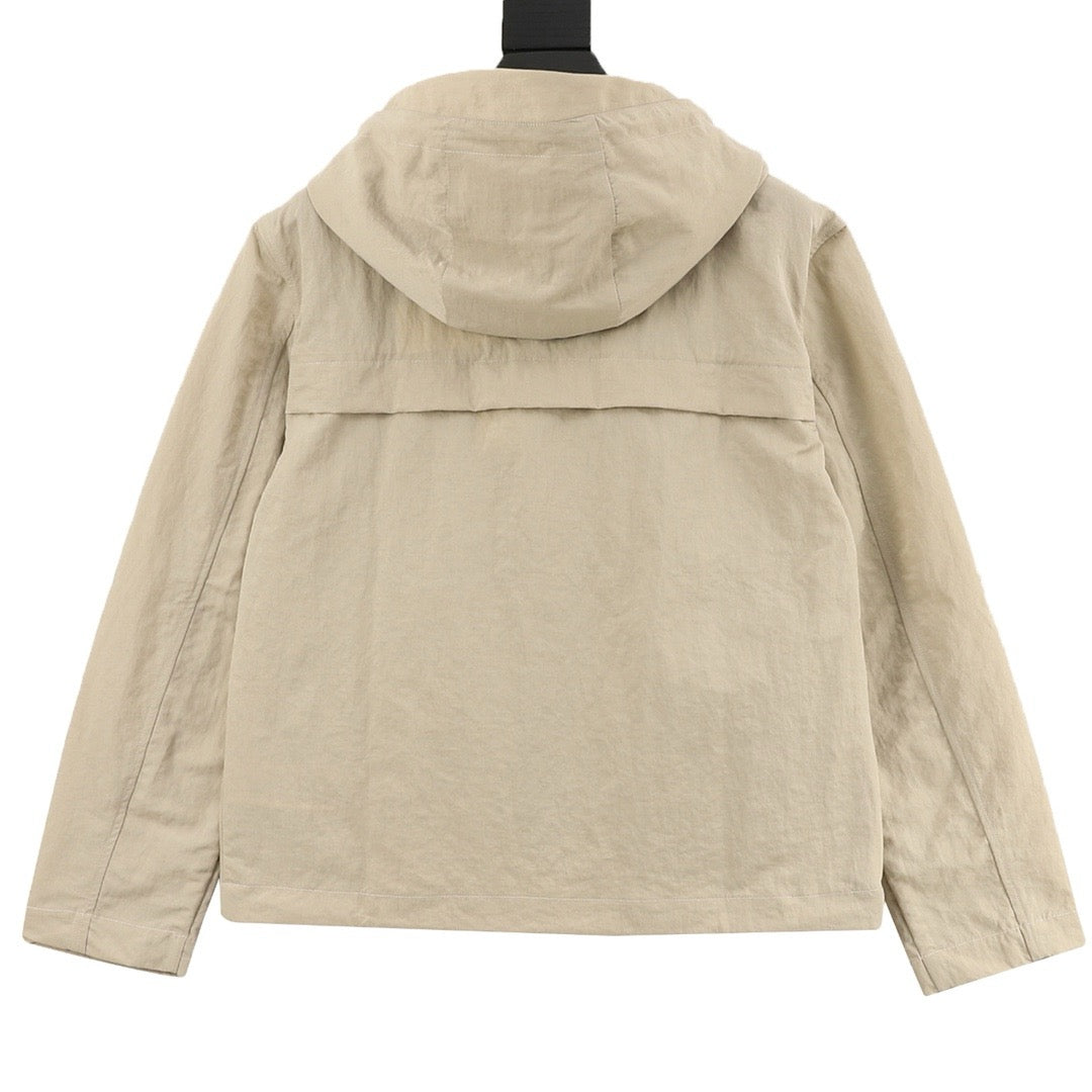 Polo Ralph Lauren Men's Hooded Windbreaker Classic Series, "Khaki" Full Zip Jacket With Navy Pony Embroidery Logo