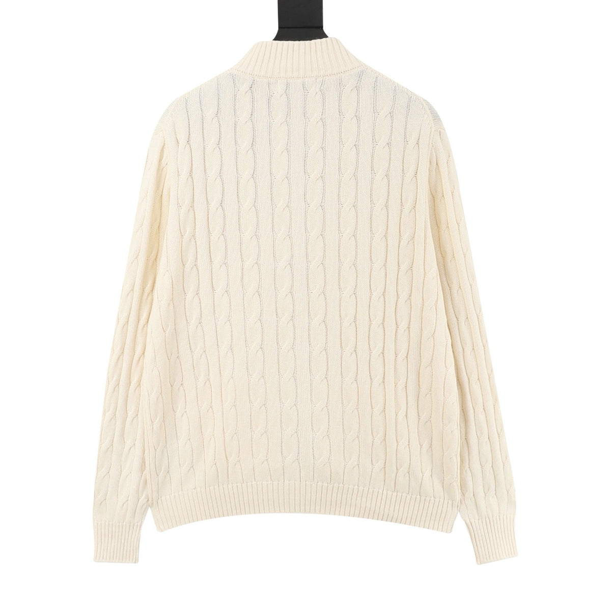 Polo Ralph Lauren Men's Cable Knit Sweater Classic Series, "Cream White" Full Zip Stand Collar Cardigan With Navy Pony Embroidery Logo